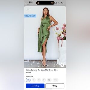 Selfie Leslie Italian Summer Tie Neck Midi Dress Olive